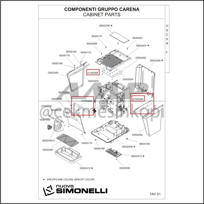ชุดฉนวนปลอกแผงร่างกาย Nuova Simonelli Oscar II ดั้งเดิม