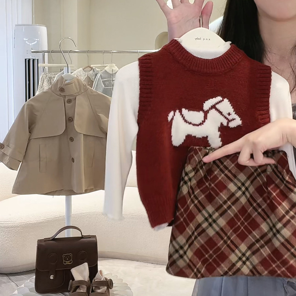 ฤดูใบไม้ร่วงสาวการ์ตูนเสื้อกั๊กเด็กน่ารักแขนกุดด้านบนเด็กเสื้อกันหนาว