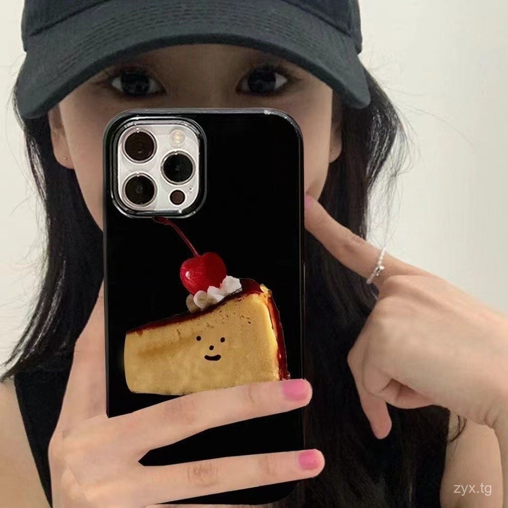Basque cake iphone14plus เคส iPhone 13เรียบง่าย12Pro บุคลิกภาพ11เงาสีดำ15max