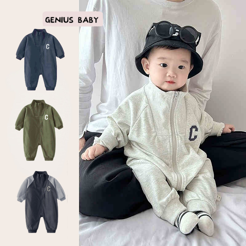ฤดูใบไม้ผลิฤดูใบไม้ร่วงใหม่เสื้อผ้าเด็กบอดี้สูทแขนยาว 0-36 เดือนเด็กสไตล์เกาหลีซิป ชุดรอมเปอร์ สไตล์เรียบง่ายหล่อเสื้อผ้าออกนอกบ้าน