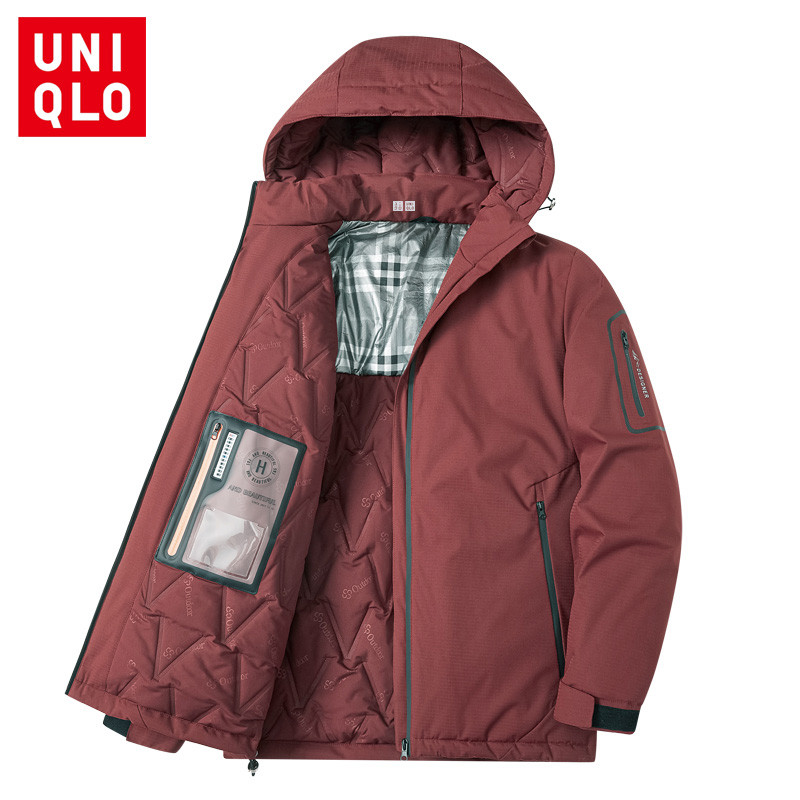 UNIQLO ยูนิโคล่ ฤดูหนาวหนายาวเบาะเสื้อผ้าผู้ชายแจ็คเก็ตบุนวมอบอุ่น บวก ขนาด ล-6Xล หมวกที่ถอดออกได้แจ็คเก็ต