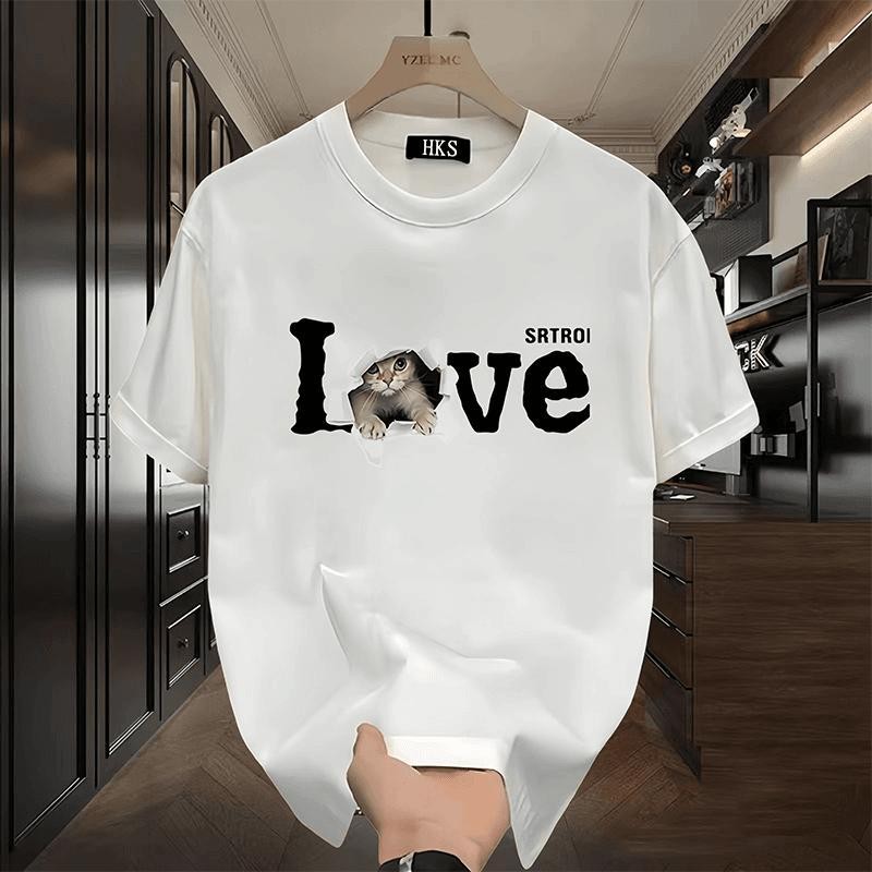 เสื้อยืดพิมพ์ลายลูกแมว วัสดุผ้าฝ้ายแท้ คอกลม สไตล์ลำลอง