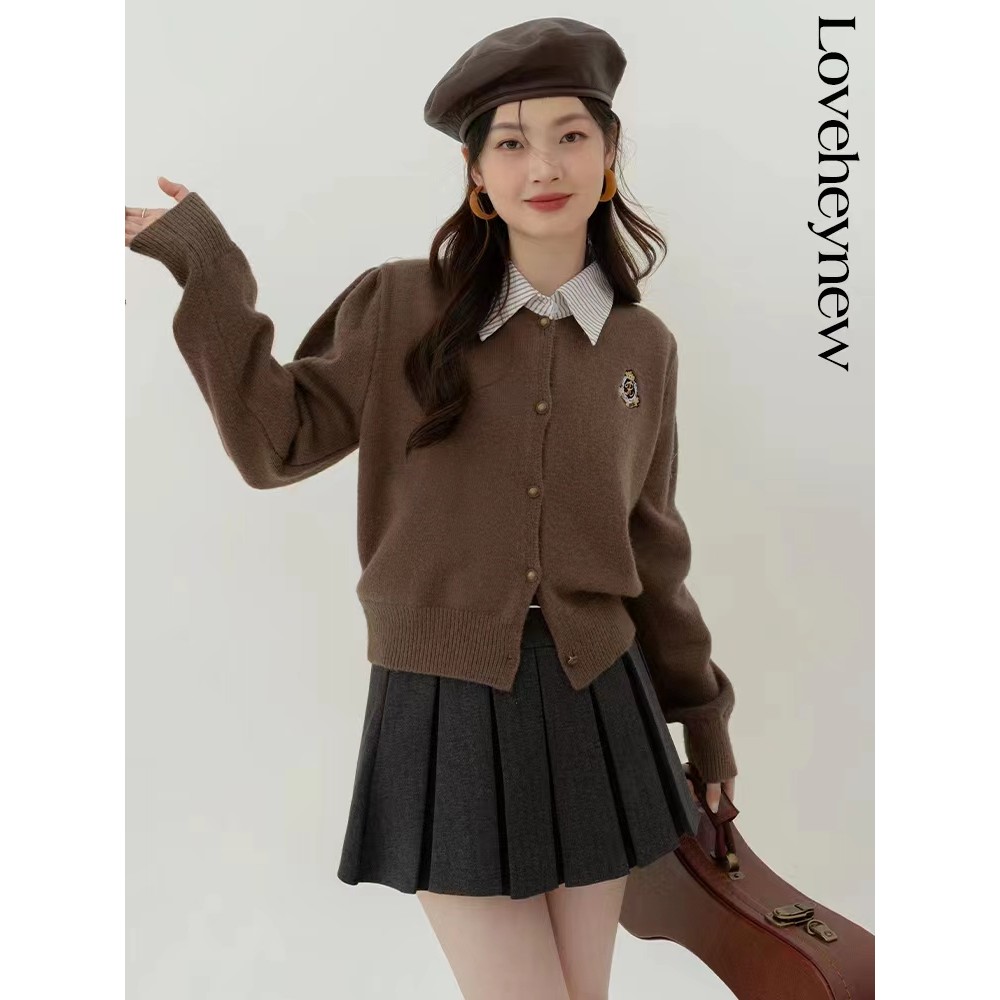 ใหม่กลับไปโรงเรียนวันปลอมสองชิ้นเสื้อคาร์ดิแกนคอโปโลผู้หญิงเสื้อถักแบบสั้นสไตล์วิทยาลัยฤดูใบไม้ผลิ - รูปที่ 5