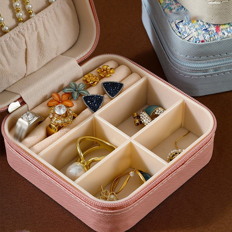กล่องใส่เครื่องประดับกำมะหยี่ ออแกไนเซอร์ ของขวัญ แหวน ต่างหู ที่วางจอแสดงผล กล่องเก็บเครื่องประดับอัญมณี มีซิป - รูปที่ 2