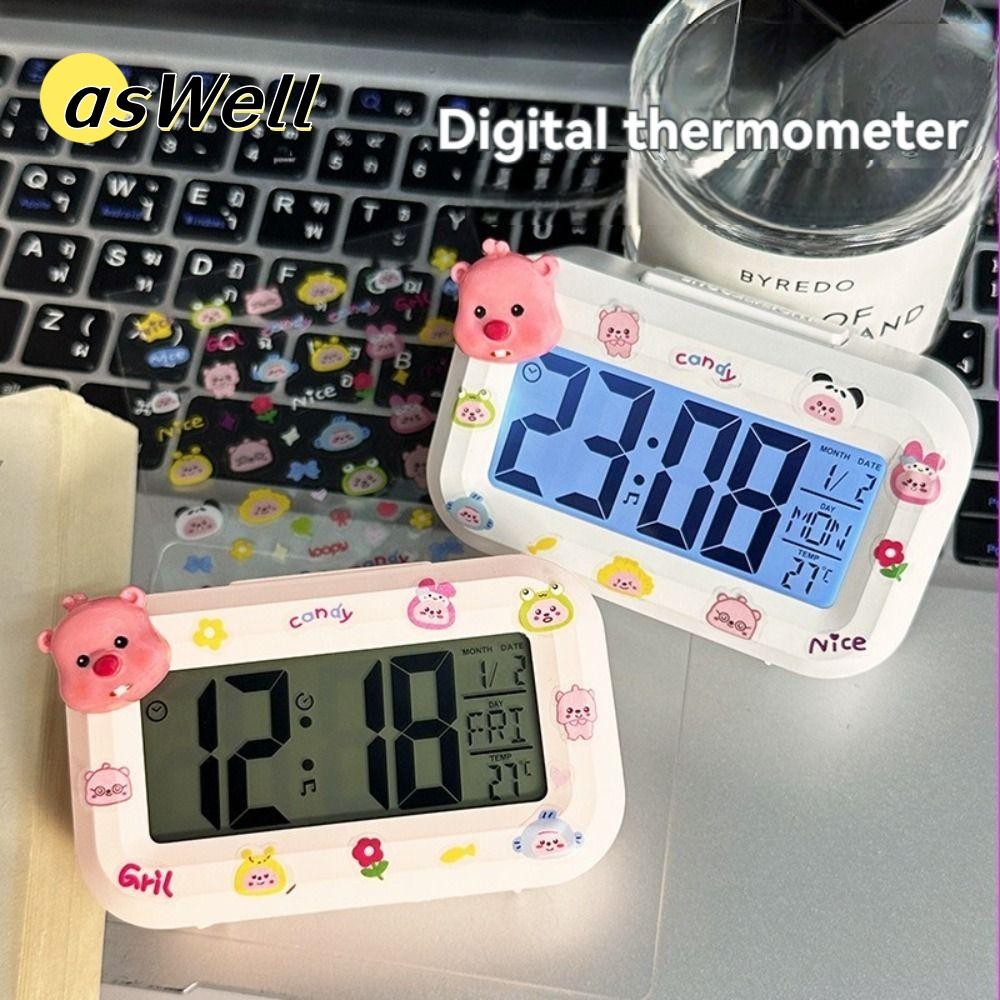 Aswell นาฬิกาดิจิตอล LED, นาฬิกาปลุกลูปี้การ์ตูน Kawaii, พร้อมไฟกลางคืนนาฬิกาตั้งโต๊ะหอพักนักเรียนมัลติฟังก์ชั่น