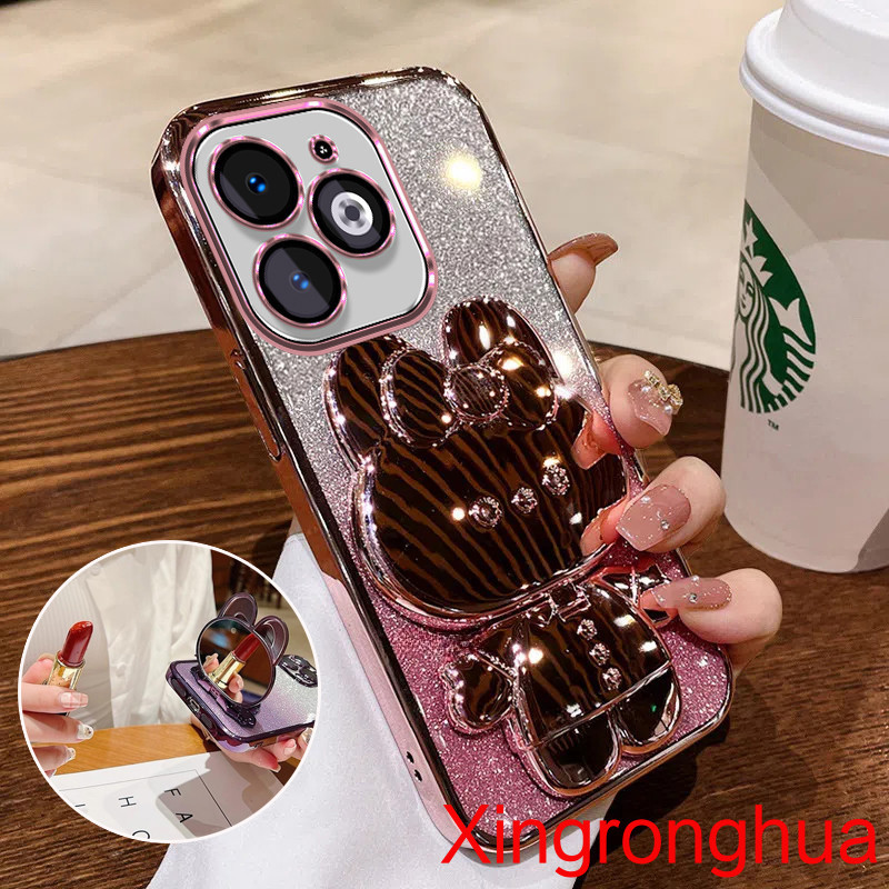 เคสโทรศัพท์ tecno spark go 2024 bg6 bg7 infinix smart 8 hot 40i spark 20 20c x6525 kj5 x6528b pop 8 พร้อมไฟฟ้าน่ารักกระต่ายวงเล็บโปร่งใส Glitter ป้องกัน