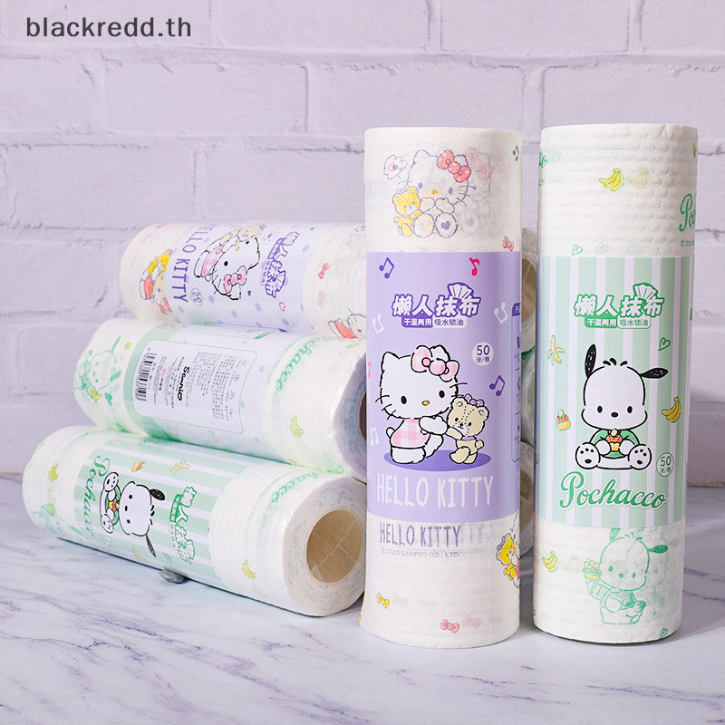 SANRIO Bred 1ม้วนSanrio Hello Kittyผ้าทิ้งReusable Cinnamoroll Kuromiแห้งเปียกDual-Purpose Kitchen Funเครื่องมือทําความสะอาด.