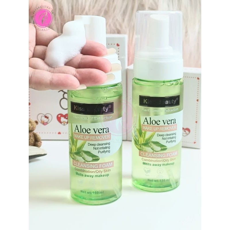 คลีนซิ่งว่านหางจรเข้ Kiss Beauty Cleansing Foam Alo vera โฟมล้างเครื่องสำอาง ทำความสะอาดผิวไม่อุดตัน