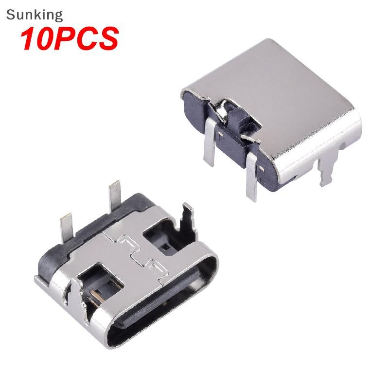 Sunking 10 ชิ้น 2 ขา Micro USB Type C Connector ซ็อกเก็ต USB 3.1 Type-C หญิง Power Jack Dock สําหรับโทรศัพท์มือถือพอร์ตชาร์จ Nice