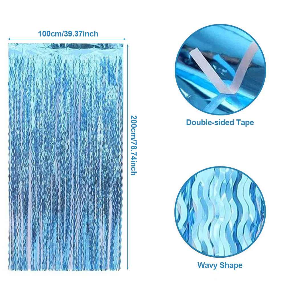 แนะนำ ผ้าม่าน 1x2m สีฟ้าอ่อนคลื่นลวดลายผ้าม่านฟอยล์ Tinsel Fringe Streamer พื้นหลังสําหรับงานเลี้ยงวันเกิดงานแต่งงานตกแต่ง ราคาพิเศษ มีเก็บเงินปลายทาง