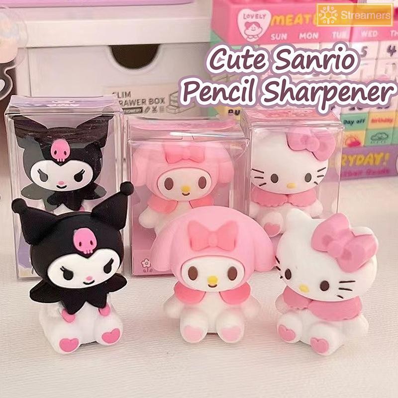 {Streamers} 1 ชิ้น Kawaii Sanrio ซิลิโคนเครื่องเหลาดินสอด้วยตนเองน่ารักการ์ตูน Kuromi Hello Kitty Melody Single Hole Sharpener ของขวัญนักเรียนใหม่