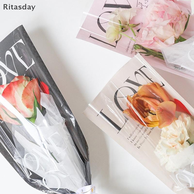 Ritasday 20 ชิ้น LOVE โปร่งใส Rose ถุงบรรจุภัณฑ์ช่อดอกไม้ถุงพลาสติกช่อดอกไม้กระดาษห่อเดี่ยวหนึ่งตรงกระเป๋าดอกไม้บรรจุภัณฑ์ใหม่ - รูปที่ 2