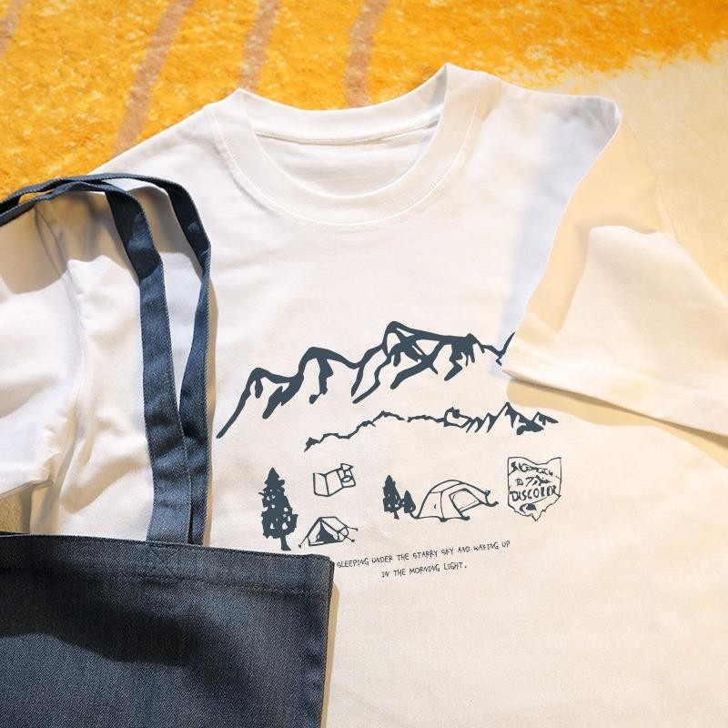 เกาหลี เสื้อแบบดารา เสื้อยืดแขนสั้น CMDXY1787 ผู้ชาย ผู้หญิง ลายทาง ตัวอักษร หลวม ลายสกรีน ฤดูร้อน ฤดูใบไม้ผลิ