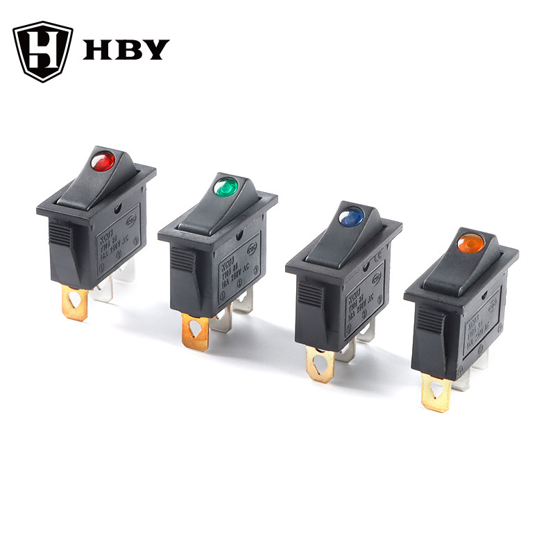 สวิตช์จรวด KCD3 220V สีแดง/เขียว/น้ำเงิน/เหลือง แบบตาแมว พร้อมไฟ 3 ขา 2 เกียร์ 16A สวิตช์ไฟหน้าสัมผั