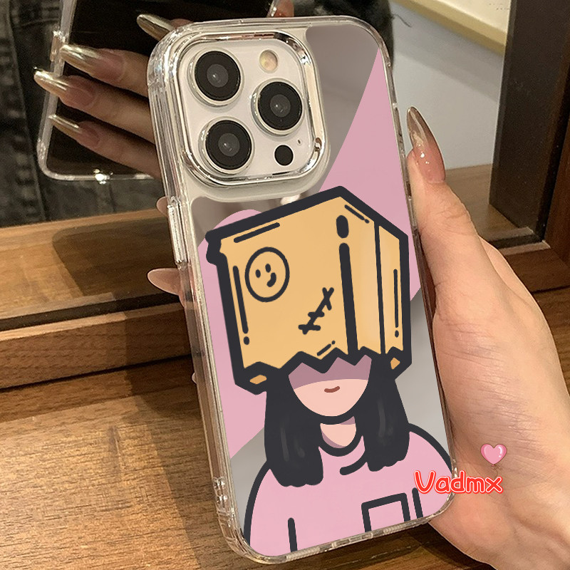 ตลกกล่องสาวเด็กปลอกอ่อนสําหรับoppo Reno 13F 13 Pro 12 11F 10 9 8 7 SE Pro Plus 8Z 7Z 8T 6Z 5Z 5F 5K 4F 5 4F 5 4 Liteกระจกเครื่องสําอางฝาครอบชุบกรอบเลนส์คู่ เคสโทรศัพท์ - รูปที่ 2