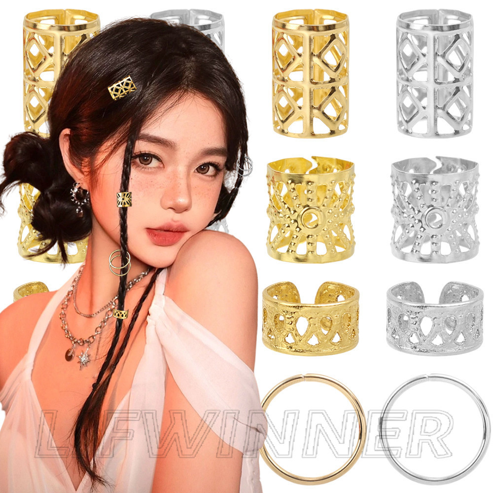 แหวนผมกลวงออกเงินทอง-ฮิปฮอป,แฟชั่น,ปรับ-ตกแต่งถักเปียสกปรก-อุปกรณ์ถักเปียหลายสไตล์-โลหะdreadlockลูกปัดห่วงผม-สําหรับสาวเผ็ด