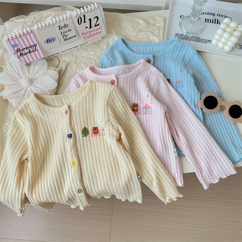 เสื้อคลุมเด็ก เสื้อคาร์ดิแกนเด็กผู้หญิง แขนยาวกระดุมหน้า แฟชั่น 2024 Size 80-110 cm - รูปที่ 2