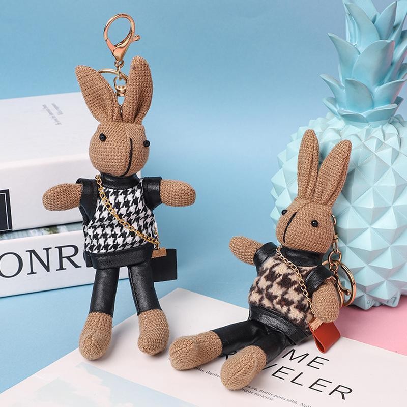 พวงกุญแจตุ๊กตา ดีไซน์รูปสัตว์ สัมผัสสบาย เนื้อนุ่ม ไม่เสียรูปง่าย ไส้เต็ม ตกแต่งสวยงาม จี้กระต่ายกระต่าย