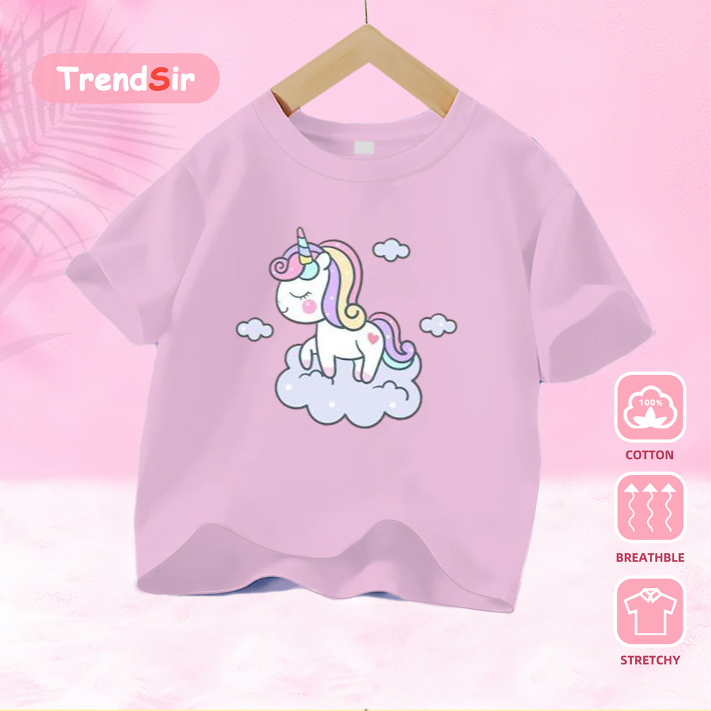 TrendSir มาใหม่ ลายเยอะ เสื้อผ้าเด็กสาว เสื้อยืด cotton ยูนิคอร์นสีรุ้ง 100%cotton7สี 100-140