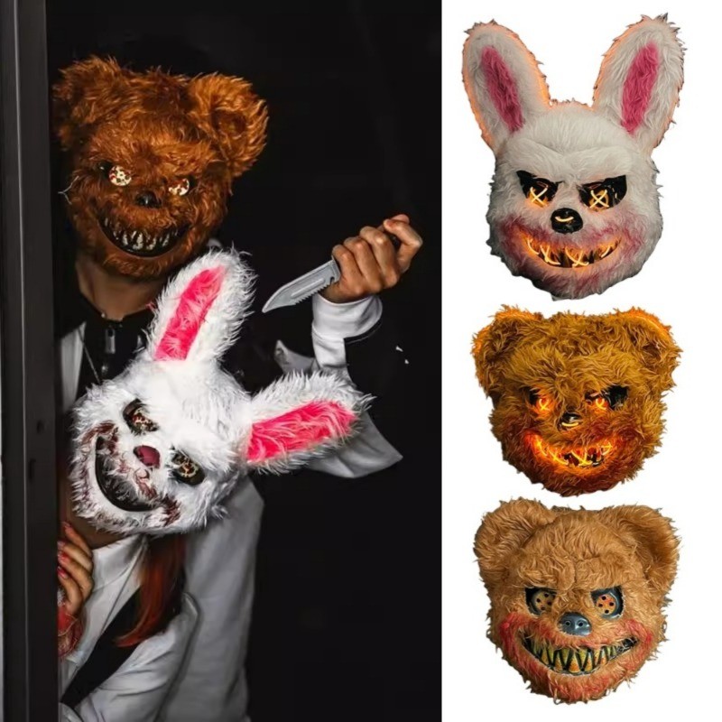ใหม่ Bloody กระต่าย Bloody Bear Luminous Led หน้ากากฮาโลวีนสยองขวัญกระต่ายหน้ากาก Carnival Party คอสเพลย์สยองขวัญแต่งตัว Props ของขวัญ