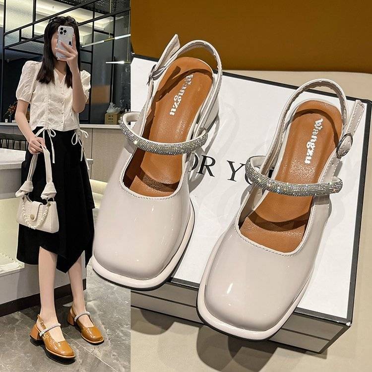 รองเท้าเพชร Chunky Heel Laces Classy French สวมใส่สบายสวมใส่ด้านนอก