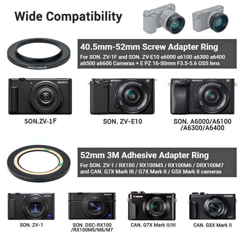 (ส่งจากไทย) JJC 2in1 Adapter Wide-Angle/Macro เลนส์มุมกว้าง for G7XII G7XIII RX100 ZV1 ZV1F ZV1II / Sony E 16-50mm