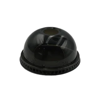 ฝาปิดแก้ว PET สีดำ ฝาโดม/ฝายกดื่ม ปาก 98 (50ใบ)