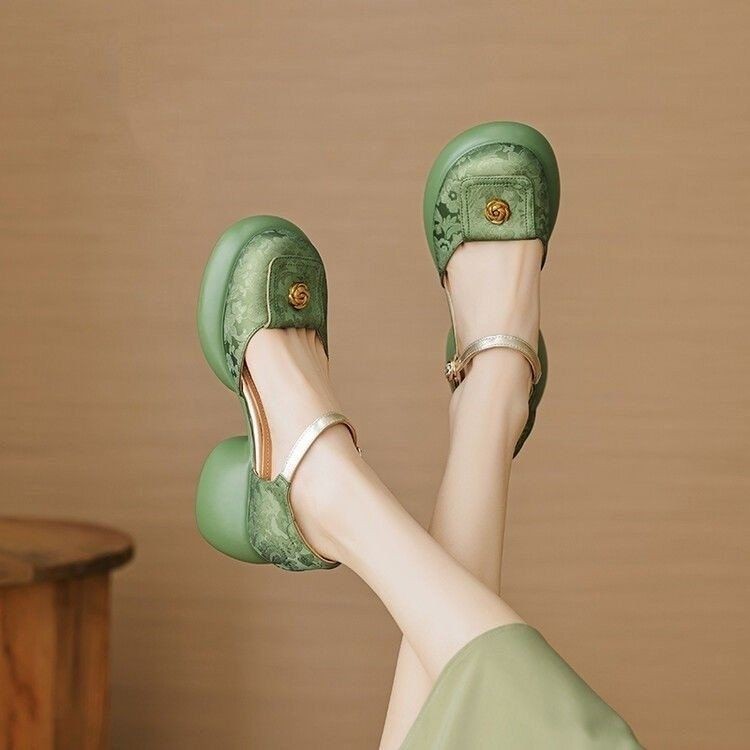 Chunky Heel Shoes Baotou Single Shoes One-word Strap Casual Sweet New Style