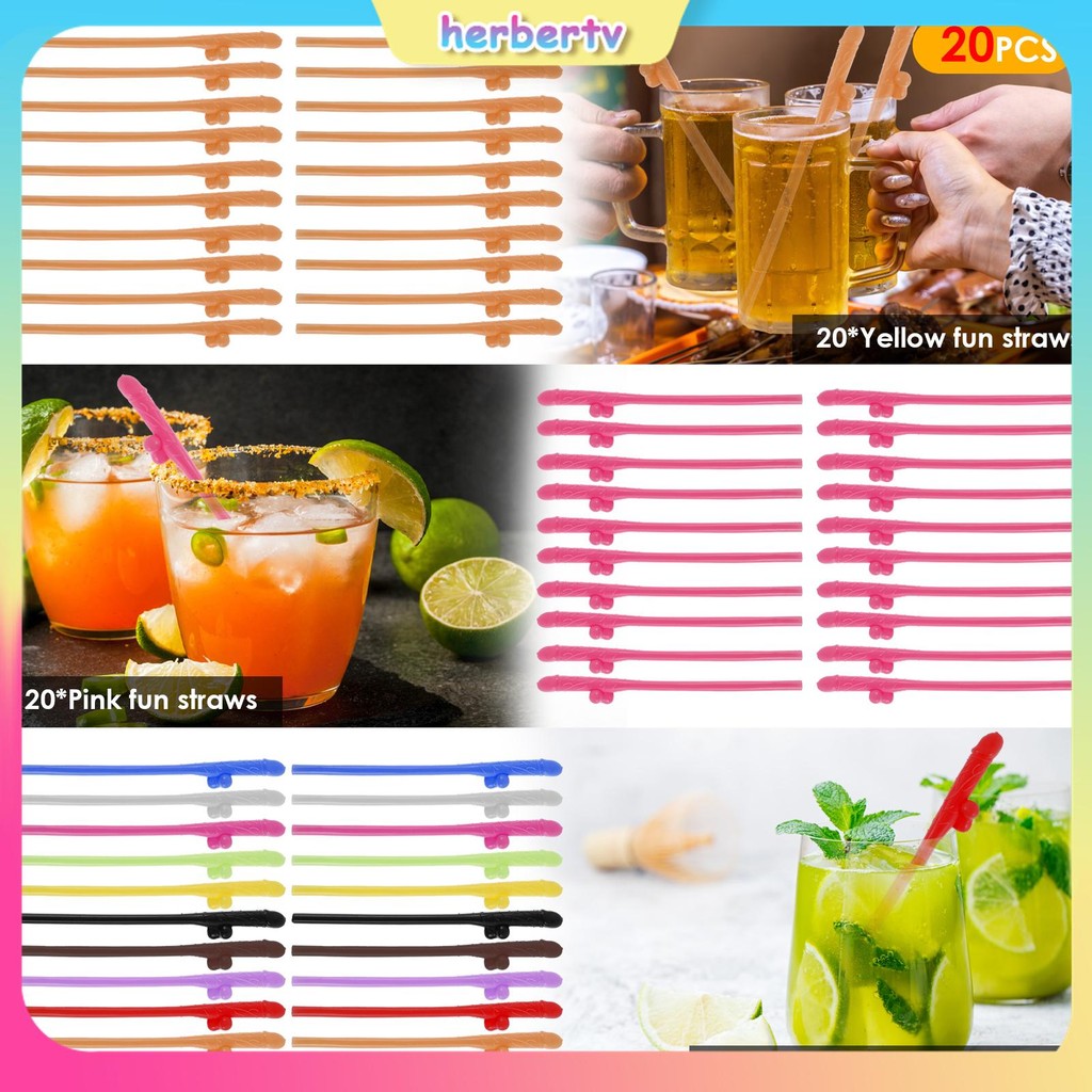 20 ชิ้น Hen Party หลอดพลาสติก Creative ดื่มหลอดนํากลับมาใช้ใหม่หญิง Night หลอด 19.2 ซม. SHOPSBC0476