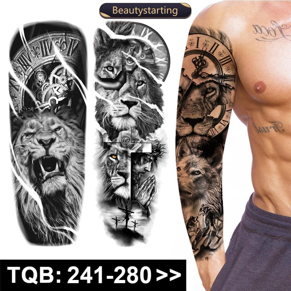 Beautystarting 1 PC แขนขนาดใหญ่ Tattoo Rose Gear นาฬิกากันน้ําชั่วคราว Tatto สติกเกอร์ Lion Wolf Kin