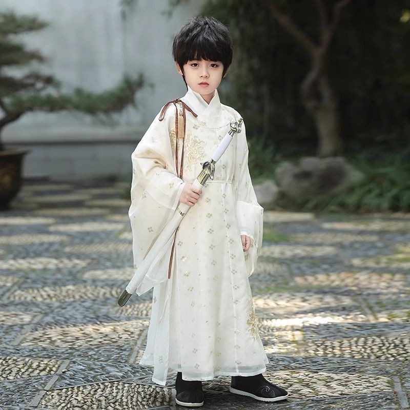 เด็ก หลิงจู ฮันฟู เดิมชายรอบคอฤดูใบไม้ผลิฤดูใบไม้ร่วงเด็กสไตล์จีนสไตล์จีนจีนองค์ประกอบแขนกว้างชายฤดูใบไม้ร่วงฤดูหนาวเพลงทํา