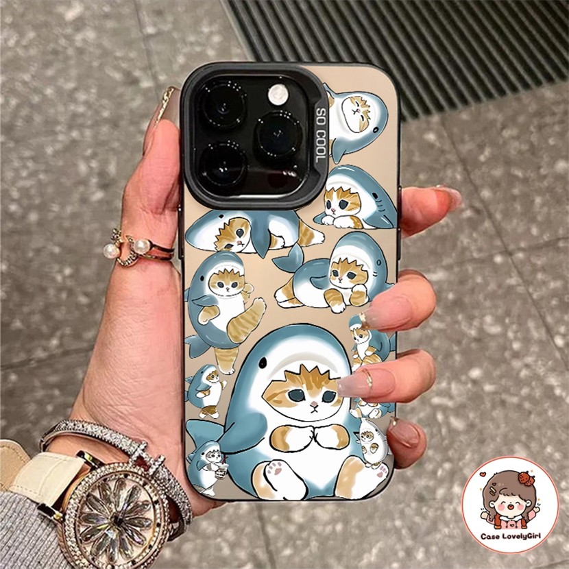 เข้ากันได้สำหรับ เคสไอโฟน เคสไอโฟน แมวฉลาม Hooded เคส IPhone 16 11 15 14 13 Pro Max XR 13 12 Pro 7 8Plus SE X Xs Max