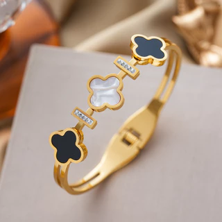 สร้อยข้อมือเหล็กไทเทเนียมแบบเพชรฝัง สไตล์แฟชั่นสำหรับผู้หญิง ปรับได้เหมาะสมทุกโอกาส ของขวัญพิเศษ