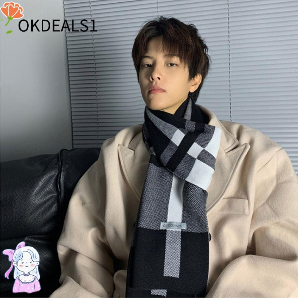Dealshop ฤดูหนาวผู้ชายผ้าพันคอ, Casual แคชเมียร์ถัก Neckerchief, ผ้าคลุมไหล่แฟชั่นเยาวชนผ้าพันคอลายสก๊อต Patchwork ผ้าพันคอขนสัตว์