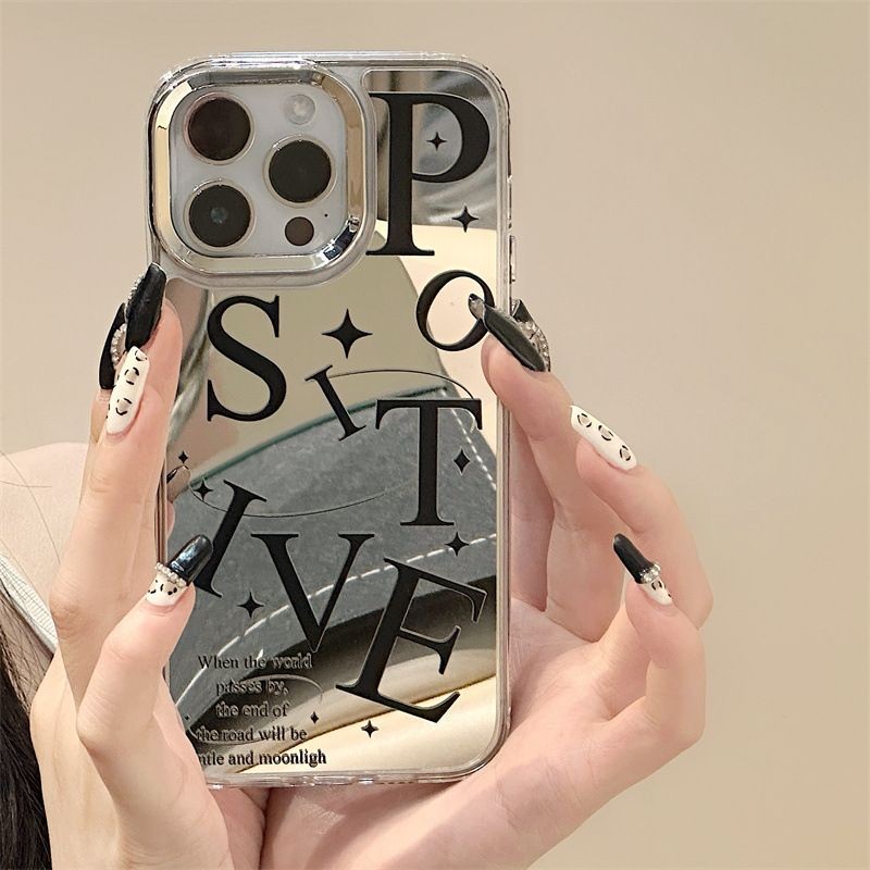 Huiwanju ตัวอักษรสีดําสําหรับ iphone16Promax เคสโทรศัพท์มือถือ Apple 15 12/13Pro เคสกระจก 3-in-1 - รูปที่ 5