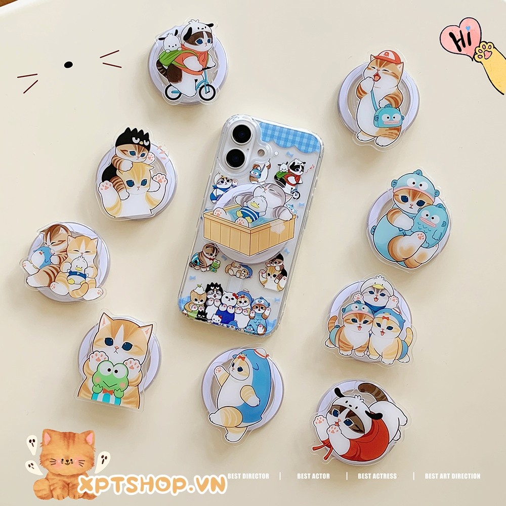 Magnetic Sanrio Cat Bracketเคสโทรศัพท์สําหรับiPhone 16ProMax 16Pro 16Plus 15ProMax 14 13 12 11ProMaxคลุมทั้งหมดกันกระแทกป้องกันปลอกอะคริลิค