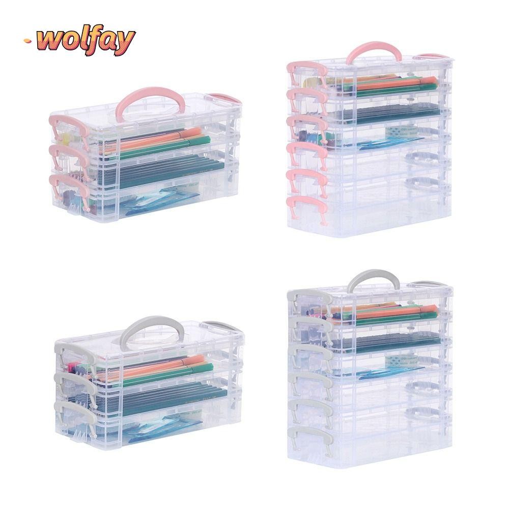 กล่องพู่กัน WOLFAY, กล่องเก็บปากกาสีน้ํา 3/6 ชั้น, ที่เก็บเครื่องเขียนแบบถอดได้สีมัลติฟังก์ชั่นแบบพกพา นักเรียน