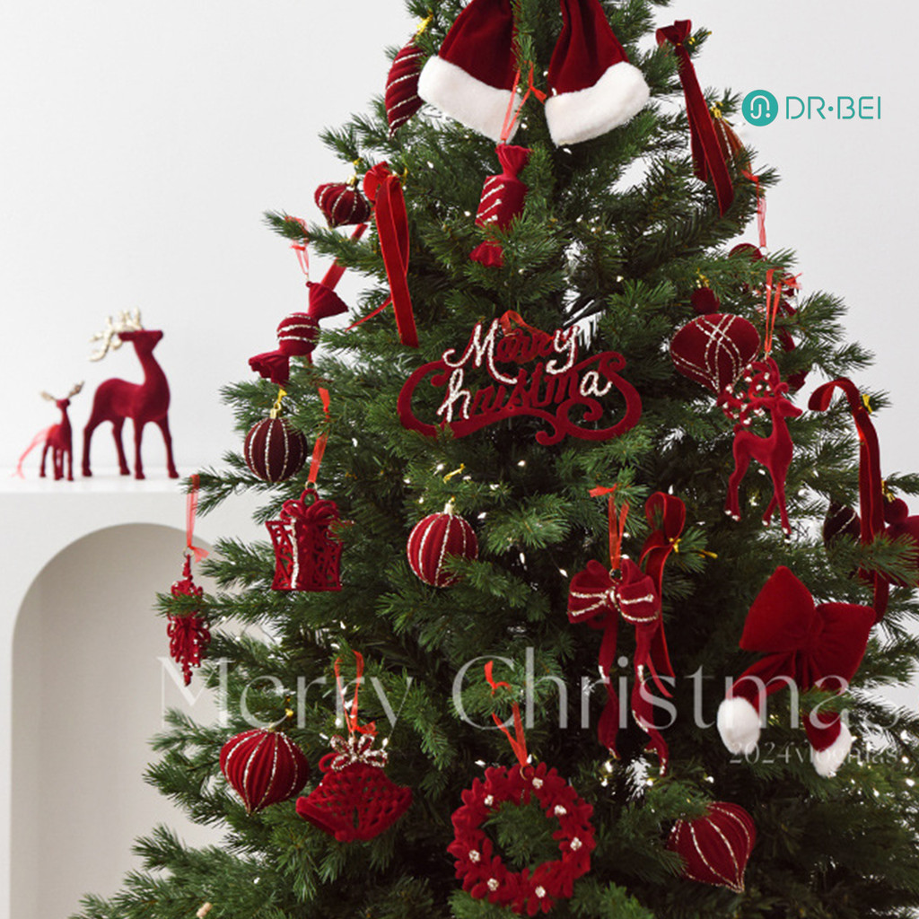 Dr.bei 1 ชิ้น/2 ชิ้นเครื่องประดับคริสต์มาสกํามะหยี่ Flocked Snowflake Reindeer Bow จี้ Xmas Tree แขวนตกแต่งสําหรับ Window Tree Wall Home Decor