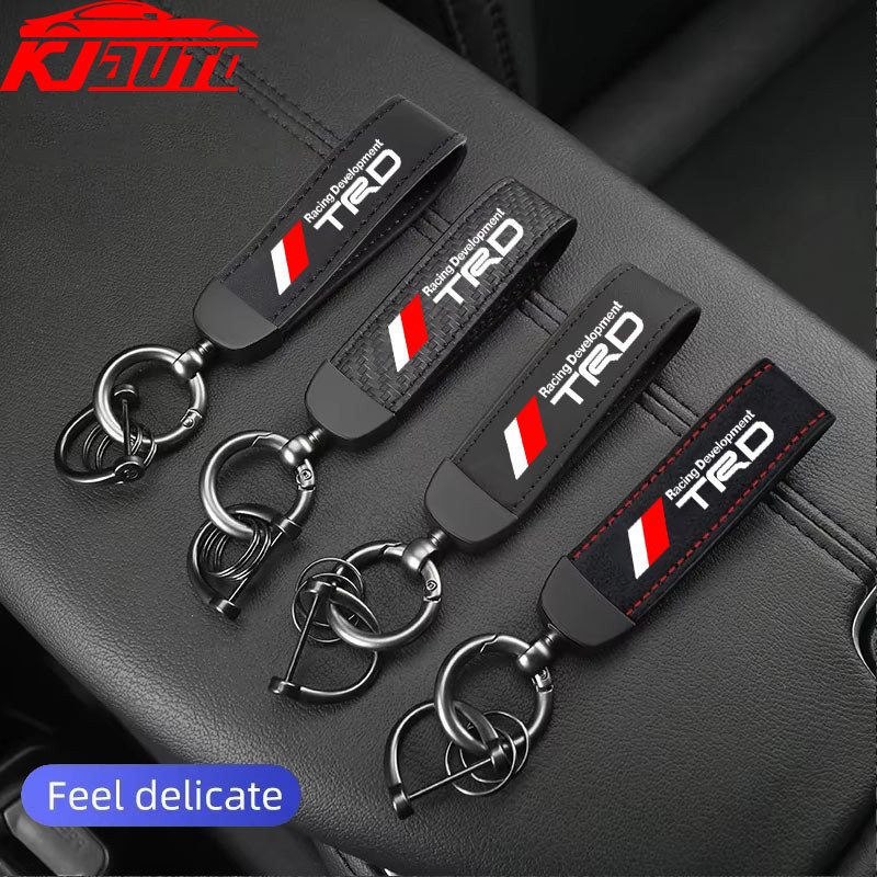 Toyota TRD รถหนังนิ่มหนังพวงกุญแจจี้ Key Chain ผู้ถือคาร์บอน Patter กุญแจรถ Trinket พวงกุญแจสําหรับ Vios Raize Wigo Rush Veloz Yaris Ativ Innova Avanza Altis Fortune GR กีฬา