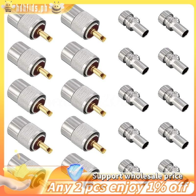 -10 แพ็ค UHF/PL-259 ปลั๊กขั้วต่อบัดกรีพร้อมลดสําหรับ RG8X, RG8, RG59, LMR-400, RG-213 Coaxial Coax C