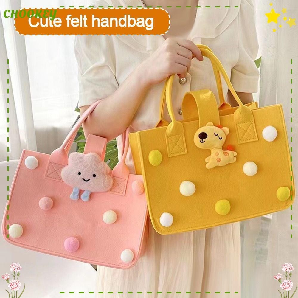 Chookey Felt Tote Bag, กระเป๋าถือความจุขนาดใหญ่, น่ารัก Murah กระเป๋าผ้าอ้อมเด็กถุงของขวัญสีลูกกวาดผู้หญิง