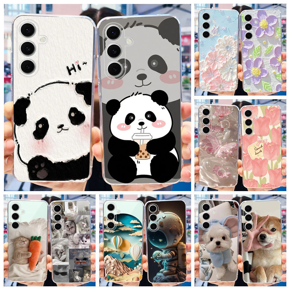 สําหรับ Samsung Galaxy S24 FE Soft TPU เคสซิลิโคน Samsung S24FE 5G น่ารัก Panda การ์ตูนเคสโทรศัพท์