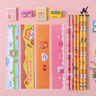 ชุดเครื่องเขียน แพ็ค 5 ชิ้น (ดินสอ x2 ยางลบ ไม้บรรทัด กบเหลา) อุปกรณ์การเรียน (พร้อมส่งค่ะ) BS33