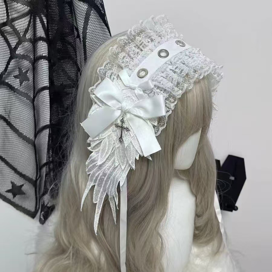 ญี่ปุ่น Handmade Lolita Wing แถบคาดศีรษะ Gothic Dark Angel อุปกรณ์เสริมผม Subculture ฮาโลวีน Photo Props Y2k
