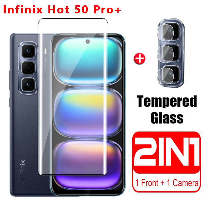 2in1 กระจกนิรภัยสําหรับ Infinix HOT 50 60 Pro + 4G 5G 2024 ขอบโค้งป้องกันหน้าจอฟิล์มสําหรับ Infinix HOT50Pro + HOT50ProPlus Hot60ProPlus 60Pro + เลนส์กล้องป้องกันฟิล์ม