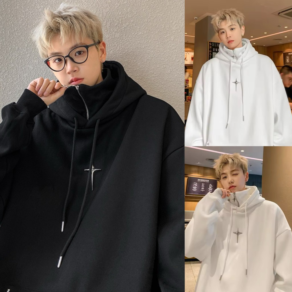 อเมริกัน สตรีท สูง ผู้ชายและผู้หญิง กํามะหยี่ หนา เสื้อกันหนาว สําหรับฤดูใบไม้ร่วงและฤดูหนาว ซิป หลวม สไตล์เป็นกลาง เสื้อกันหนาว มีฮู้ด