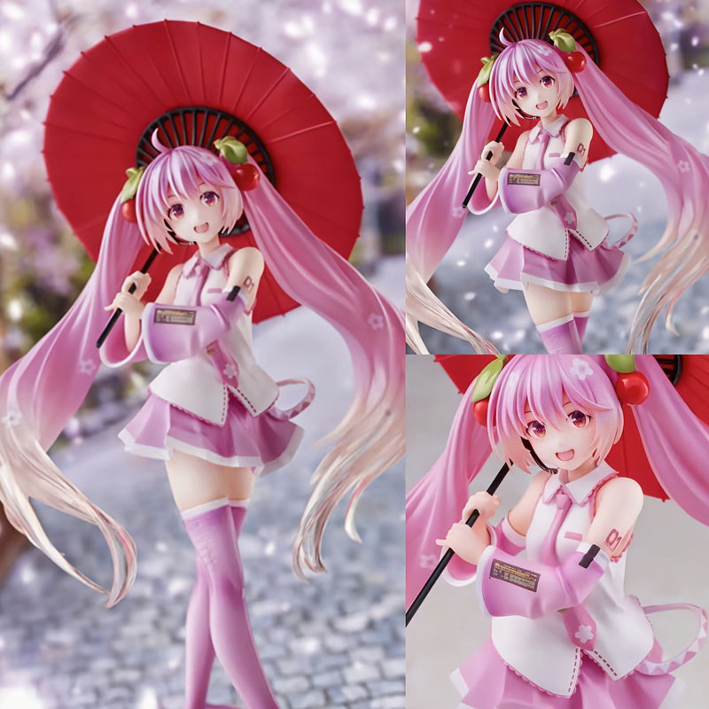 21 ซม.-24 ซม.อะนิเมะ Hatsune Miku Action Figure Miku Kawaii คอลเลกชันสีชมพู Sakura kawaiii ตุ๊กตาสะสมเค้กตกแต่งของเล่น