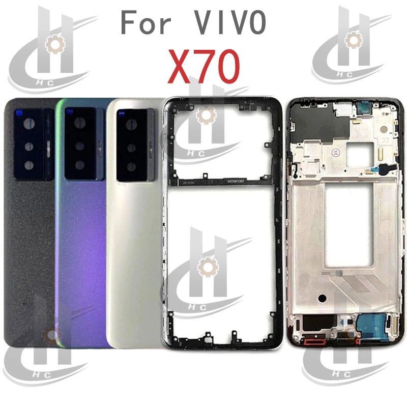 สําหรับ VIVO X70 V2133A V2104 แบตเตอรี่ฝาหลังกรอบกลาง + ปุ่ม + กรอบด้านหน้า LCD + เลนส์กรอบกล้อง