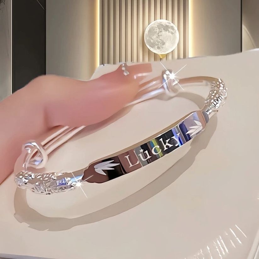 Lucky สร้อยข้อมือเงินสเตอร์ลิงผู้หญิง 999 สร้อยข้อมือหรูหราขนาดเล็กสําหรับผู้ชายและผู้หญิง 999djf5