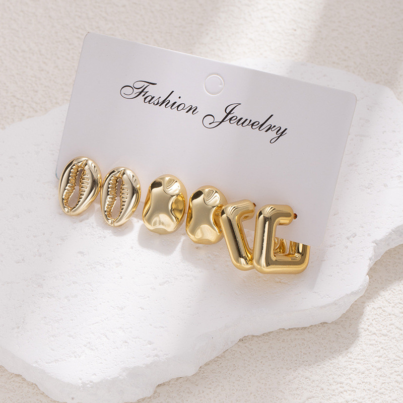 ต่างหู retro ทรงวงกลม อคริลิก สีทอง สำหรับผู้หญิง 3 คู่/เซ็ต เสริม.style.ins - รูปที่ 3